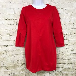 Red Peplum Dress With Quarter Length Sleeves